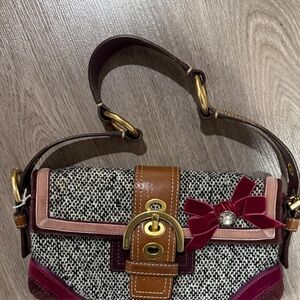 Coach Black and Brown Shoulder Bag with Red Accents